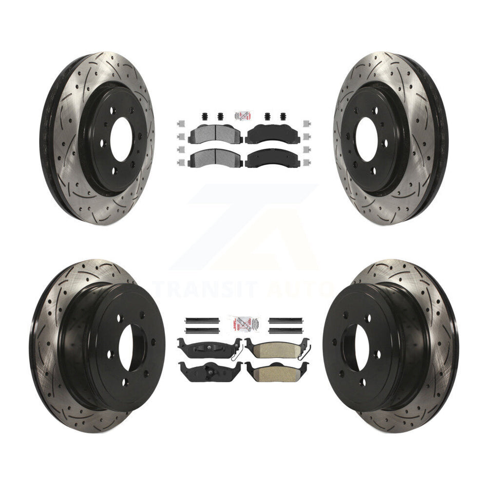Front Rear Semi-Metallic Pad Drill Slot Brake Rotors Kit For Ford F-150 With 6 Lug Wheels KDA-102484