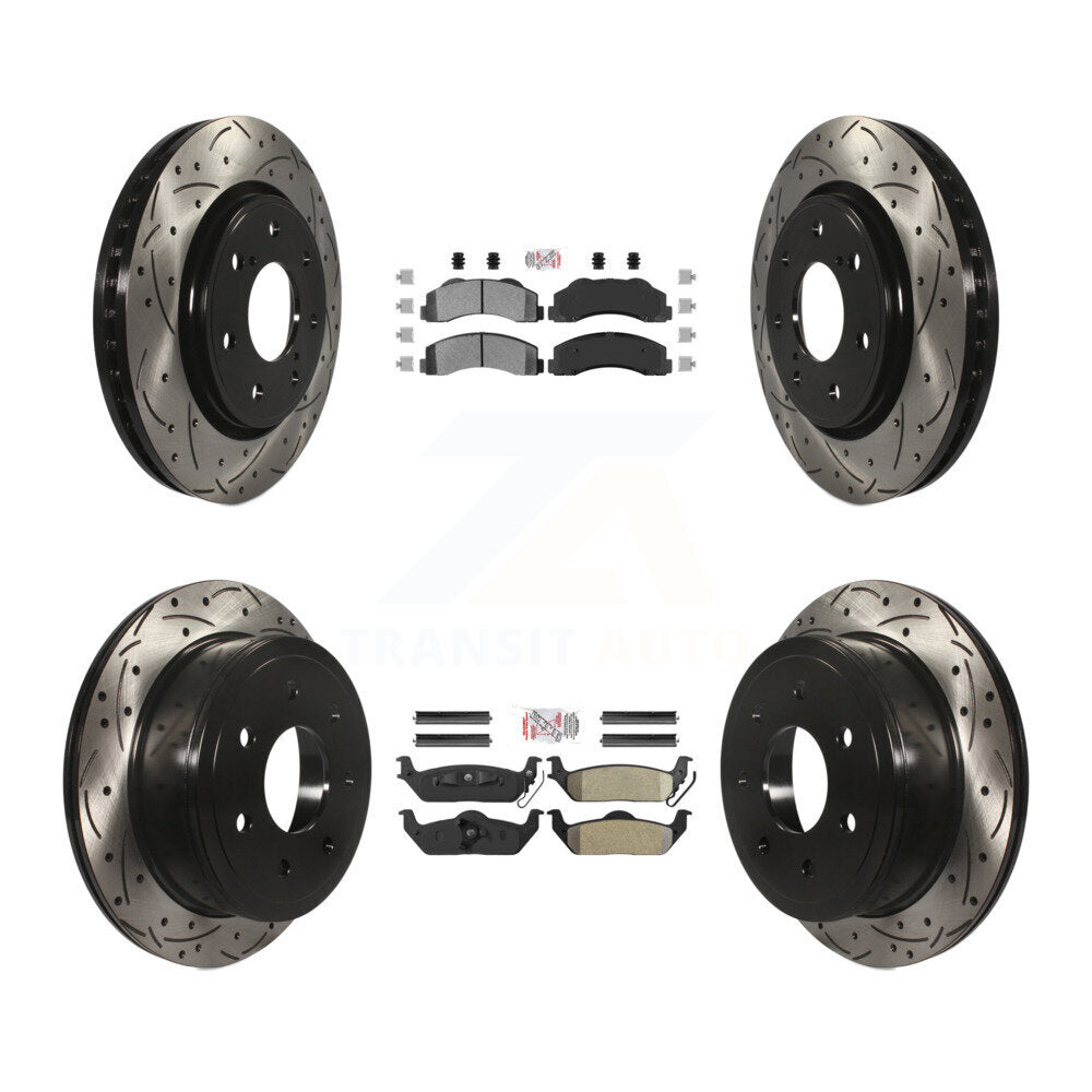 Front Rear Semi-Metallic Pad Drill Slot Brake Rotors Kit For Ford F-150 With 7 Lug Wheels KDA-102486