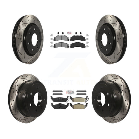 Front Rear Semi-Metallic Pad Drill Slot Brake Rotors Kit For Ford F-150 With 7 Lug Wheels KDA-102486