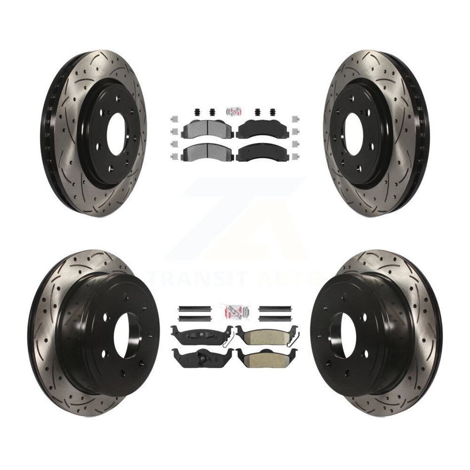 Front Rear Semi-Metallic Pad Drill Slot Brake Rotors Kit For Ford F-150 With 7 Lug Wheels KDA-102486
