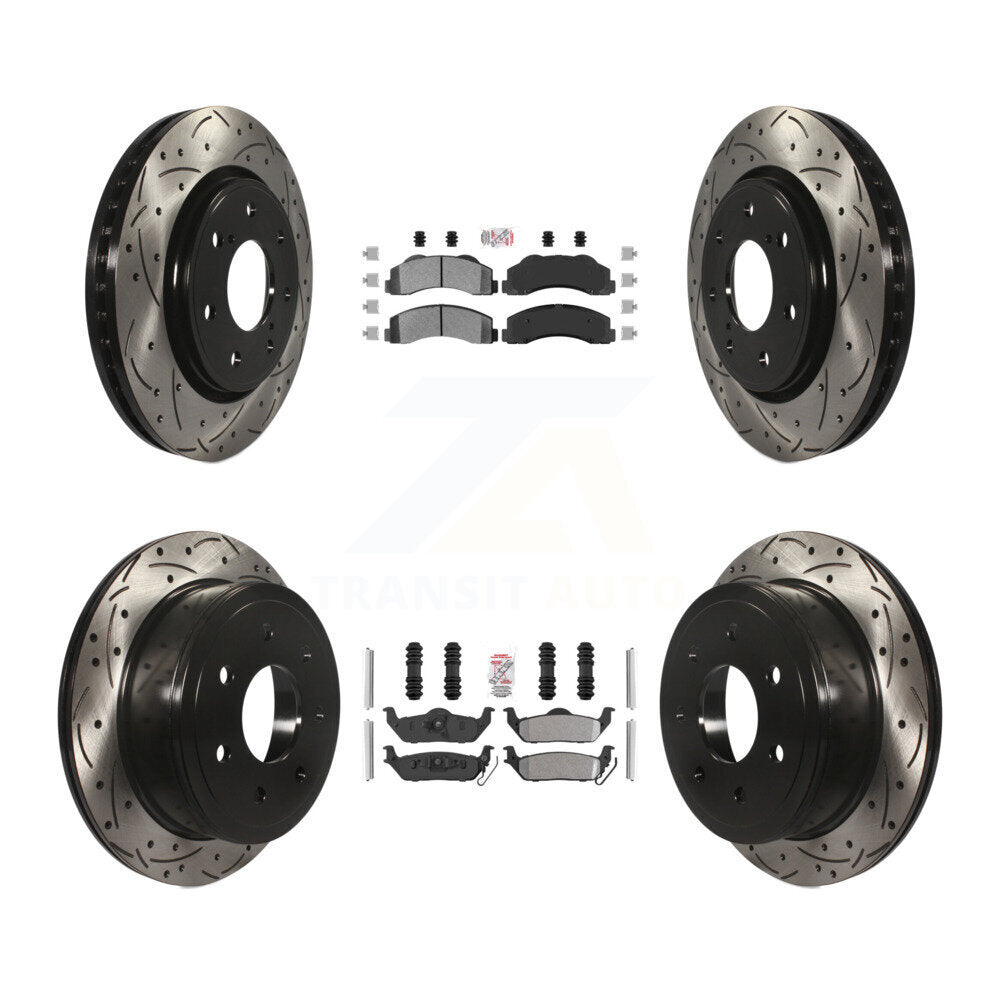 Front Rear Semi-Metallic Pad Drill Slot Brake Rotors Kit For Ford F-150 With 7 Lug Wheels KDA-102487