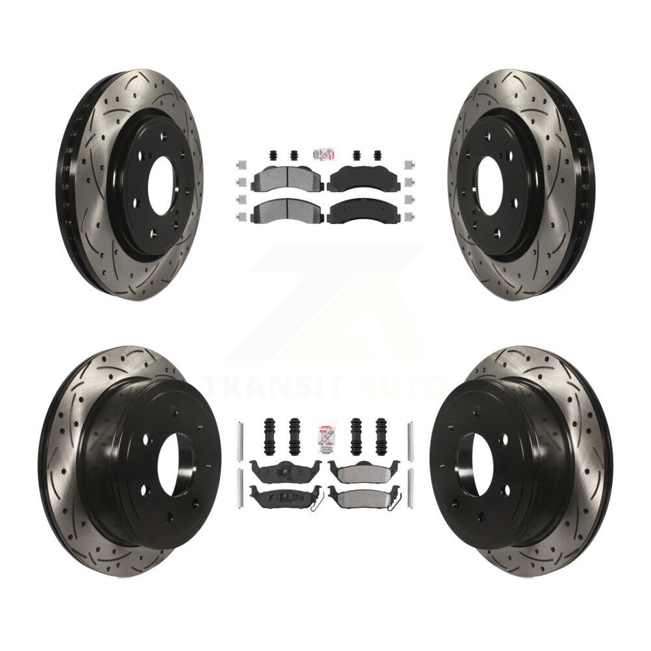 Front Rear Semi-Metallic Pad Drill Slot Brake Rotors Kit For Ford F-150 With 7 Lug Wheels KDA-102487