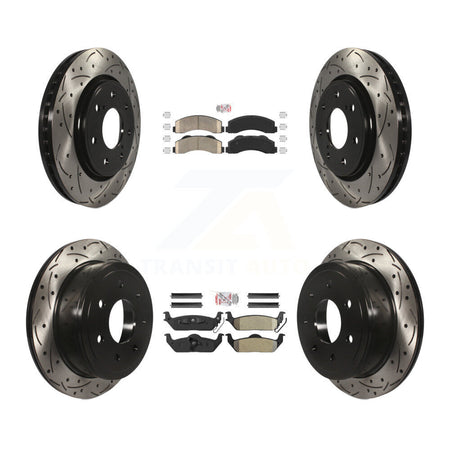 Front Ceramic Rear Semi-Metallic Pad Coat Drill Slot Disc Brake Rotors Kit For Ford F-150 KDA-102490
