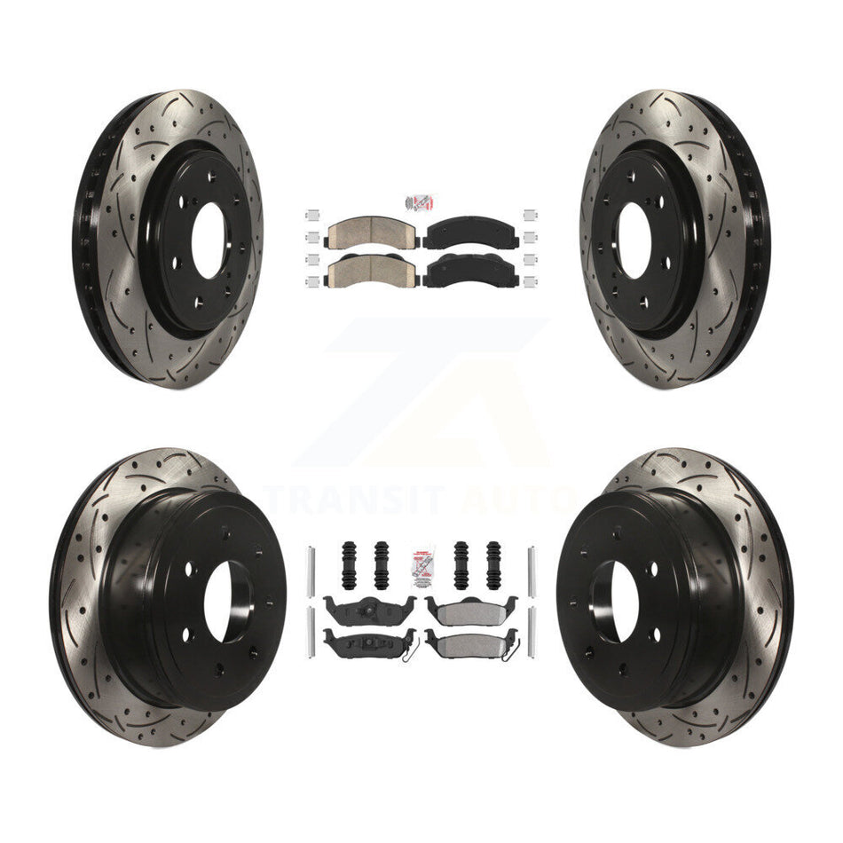 Front Ceramic Rear Semi-Metallic Pad Coat Drill Slot Disc Brake Rotors Kit For Ford F-150 KDA-102491
