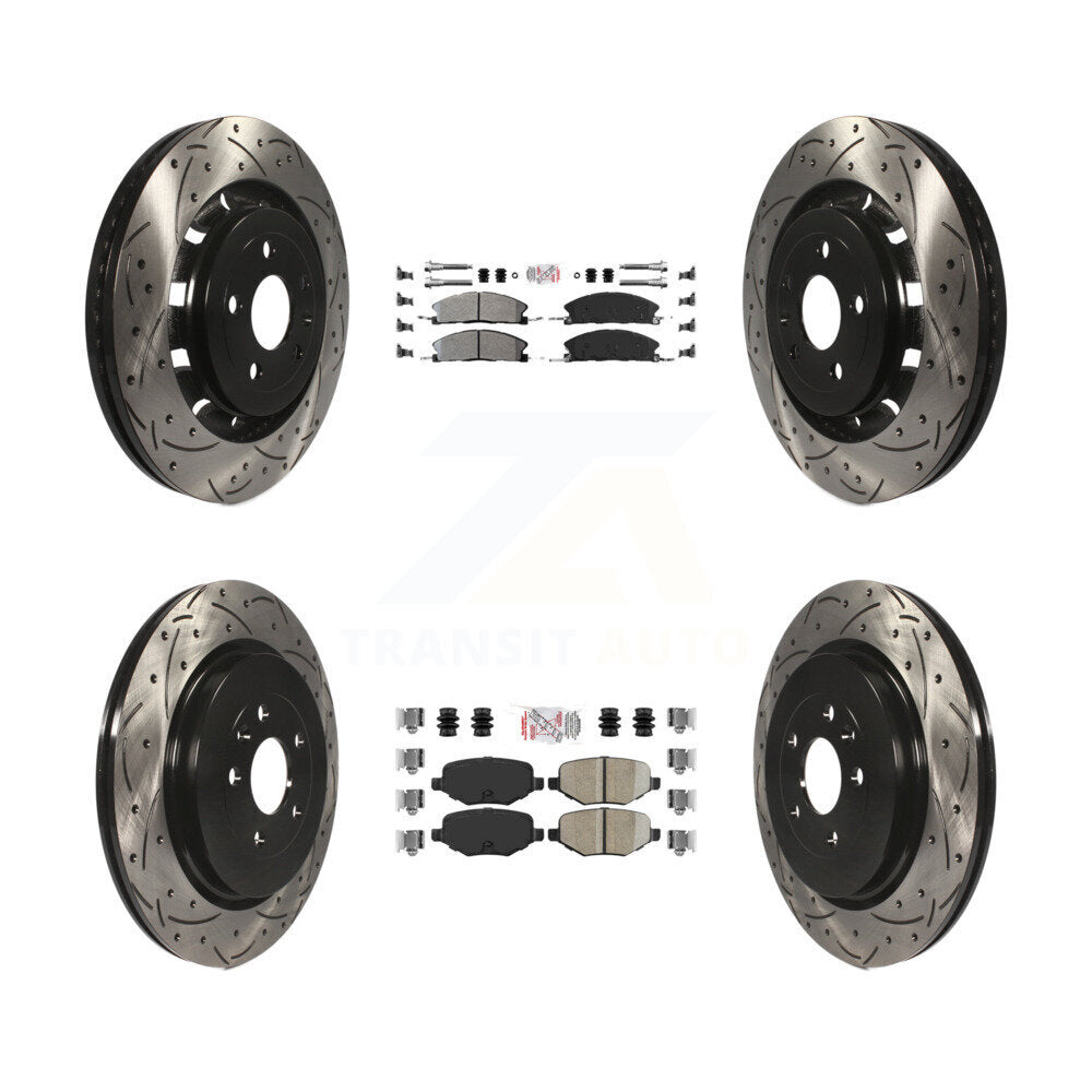 Front Semi-Metallic Rear Ceramic Pad Drill Slot Brake Rotors Kit For Ford Explorer Police KDA-102499