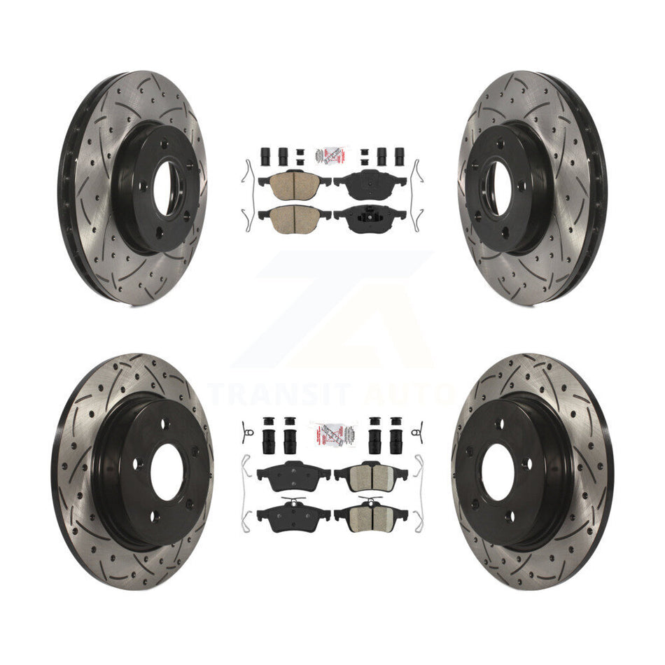 Front Rear Ceramic Pads And Coated Drilled Slotted Disc Brake Rotors Kit For Ford Focus KDA-102502