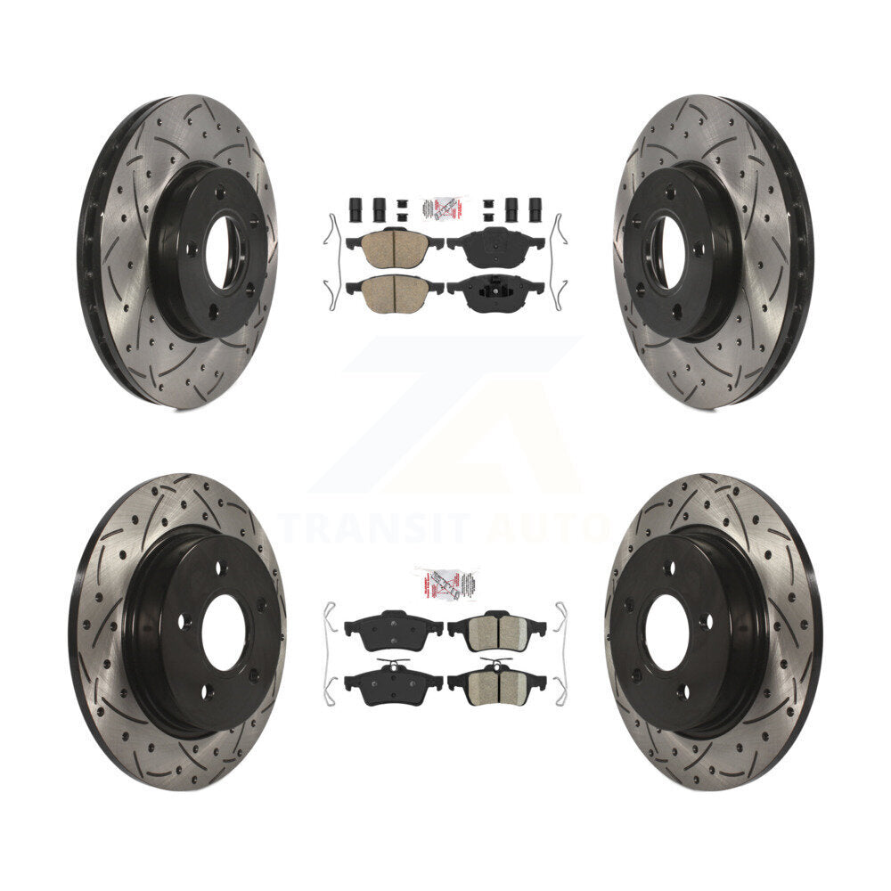Front Rear Ceramic Pads And Coated Drilled Slotted Disc Brake Rotors Kit For Ford Focus KDA-102503