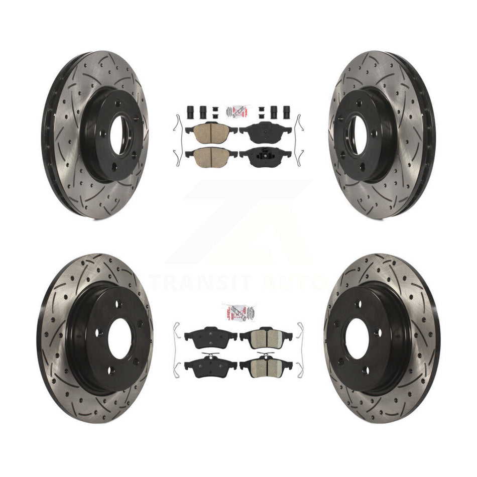 Front Rear Ceramic Pads And Coated Drilled Slotted Disc Brake Rotors Kit For Ford Focus KDA-102503