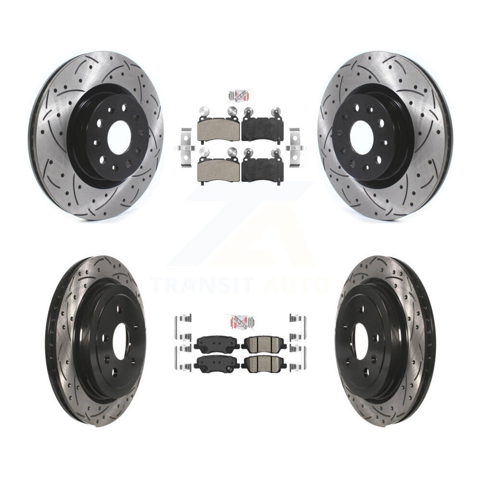 Front Semi-Metallic Rear Ceramic Pad & Drilled Slot Disc Brake Rotor Kit For Cadillac CTS KDA-102511