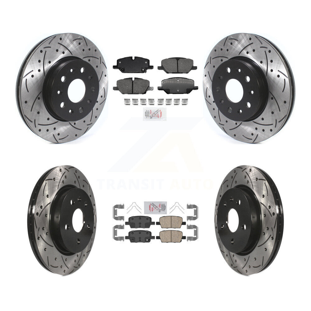 Front Rear Ceramic Pad & Coated Drilled Slotted Disc Brake Rotor Kit For Chevrolet Camaro KDA-102518