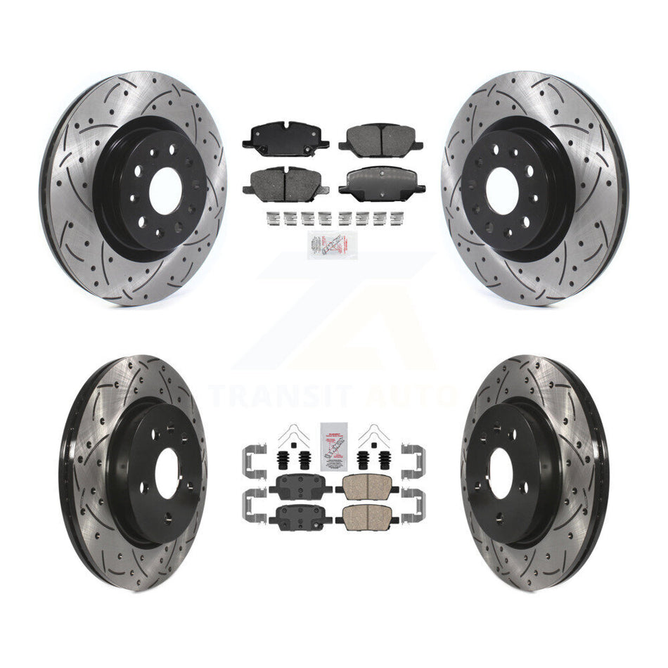 Front Rear Ceramic Pad Drill Slot Brake Rotors Kit For 2022 Chevrolet Camaro LT with 2.0L KDA-102519