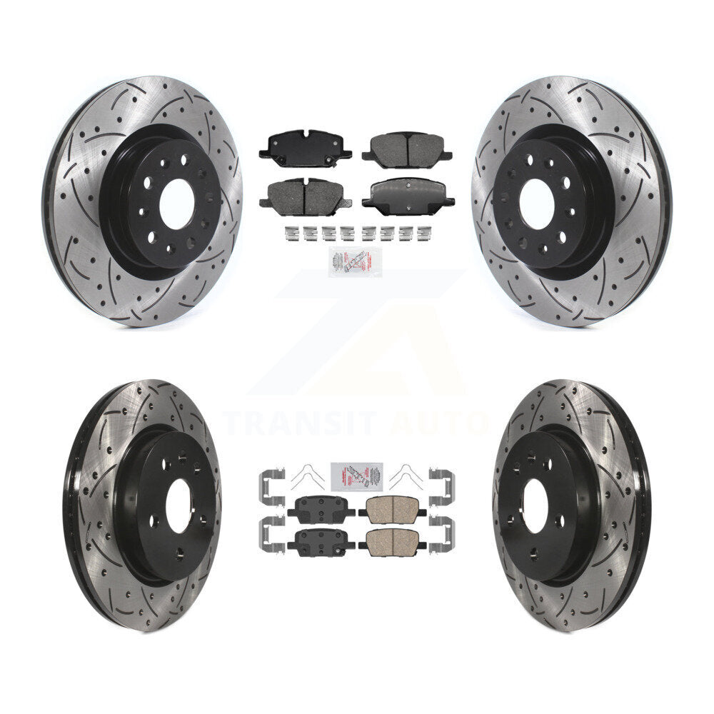 Front Rear Ceramic Pad Drill Slot Brake Rotors Kit For 2022 Chevrolet Camaro LT with 2.0L KDA-102520