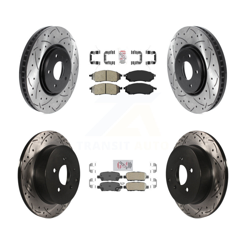 Front Semi-Metallic Rear Ceramic Pad Drilled Slot Brake Rotors Kit For INFINITI FX35 FX37 KDA-102541