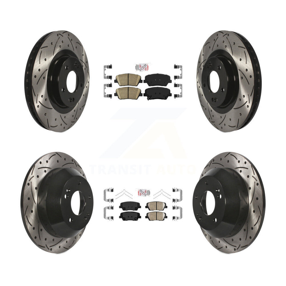 Front Rear Ceramic Pads And Coated Drilled Slotted Disc Brake Rotors Kit For Kia Sorento KDA-102548