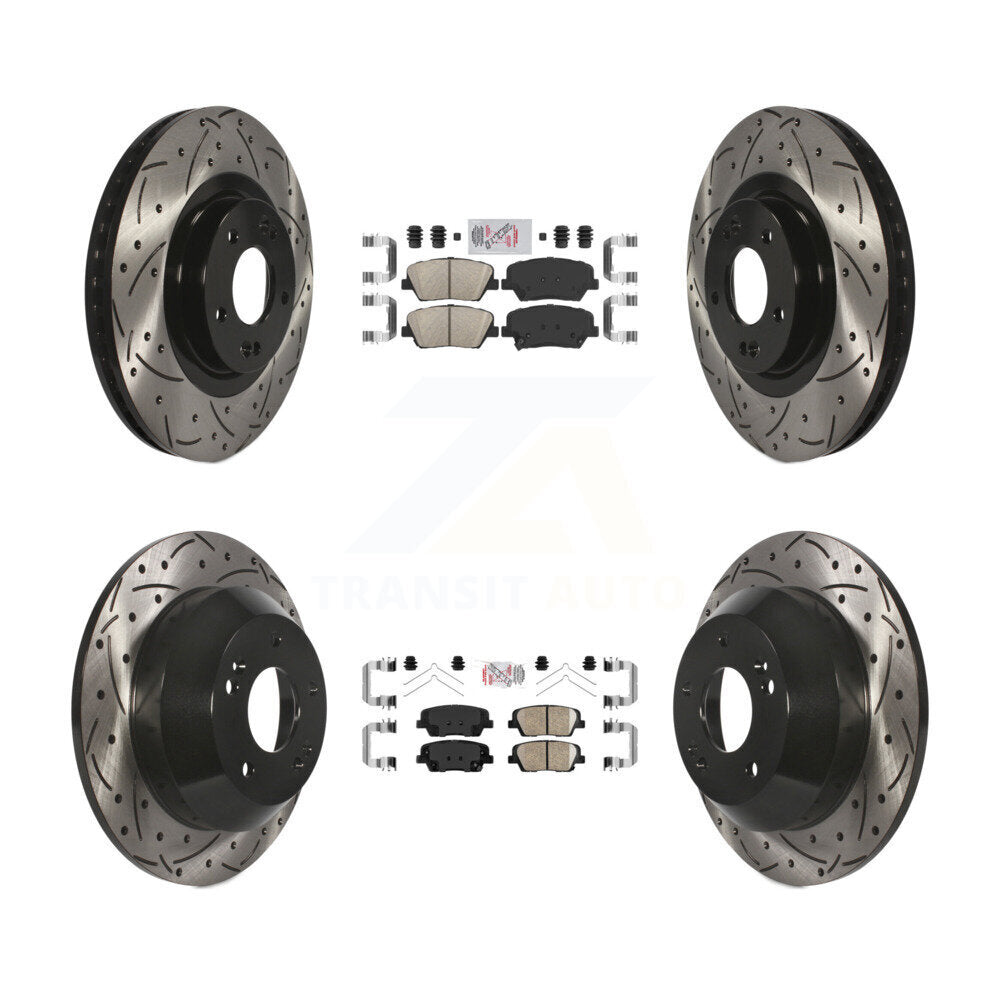 Front Rear Ceramic Pads And Coated Drilled Slotted Disc Brake Rotors Kit For Kia Sorento KDA-102551