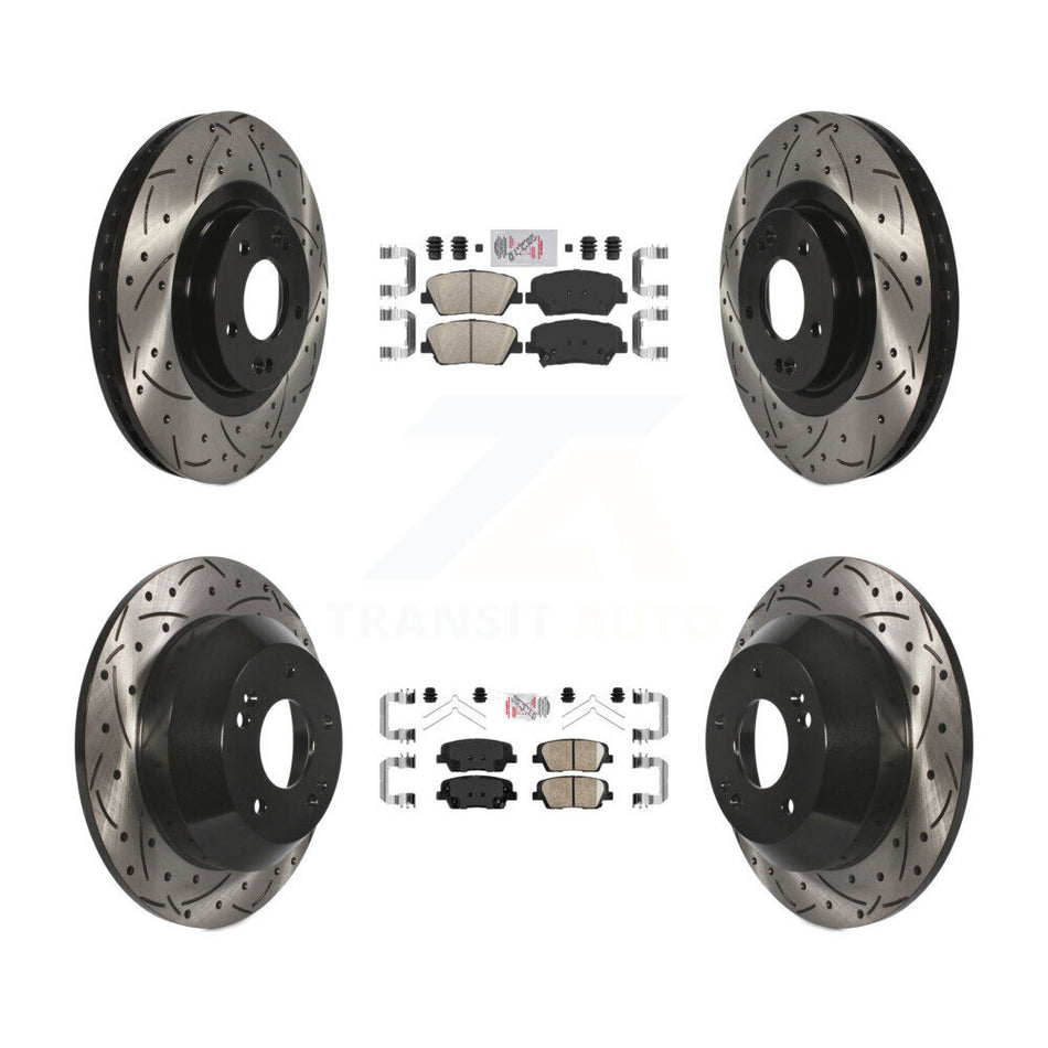 Front Rear Ceramic Pads And Coated Drilled Slotted Disc Brake Rotors Kit For Kia Sorento KDA-102551
