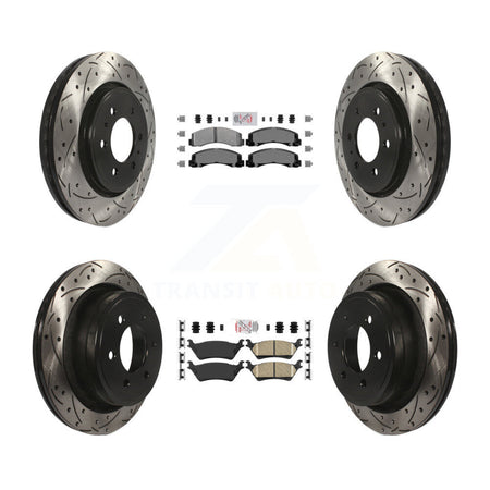 Front Semi-Metallic Rear Ceramic Pad Coat Drill Slot Disc Brake Rotors Kit For Ford F-150 KDA-102554