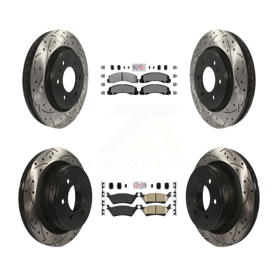 Front Semi-Metallic Rear Ceramic Pad Coat Drill Slot Disc Brake Rotors Kit For Ford F-150 KDA-102554