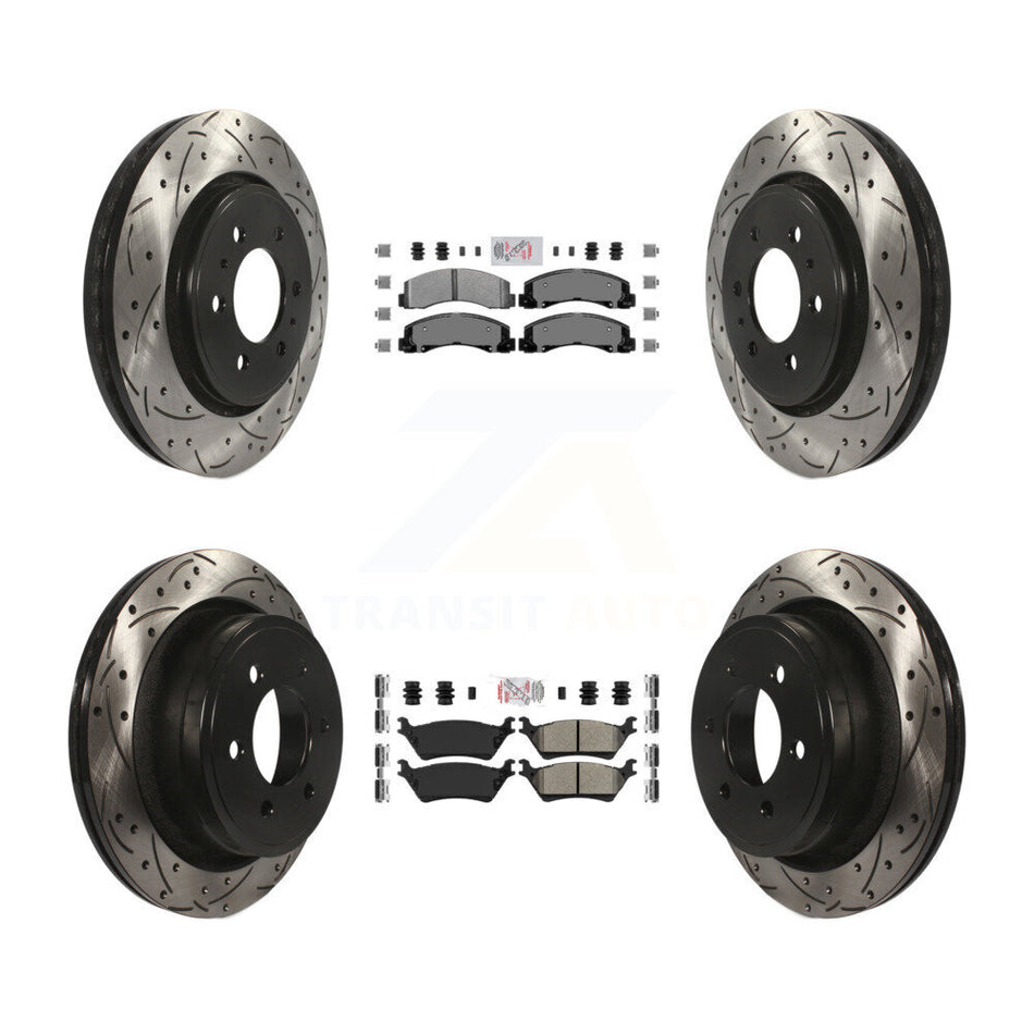 Front Rear Semi-Metallic Pad & Coated Drilled Slotted Disc Brake Rotor Kit For Ford F-150 KDA-102555