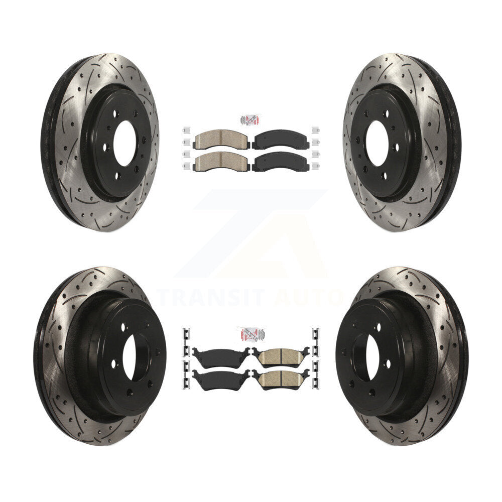 Front Rear Ceramic Pads And Coated Drilled Slotted Disc Brake Rotors Kit For Ford F-150 KDA-102556