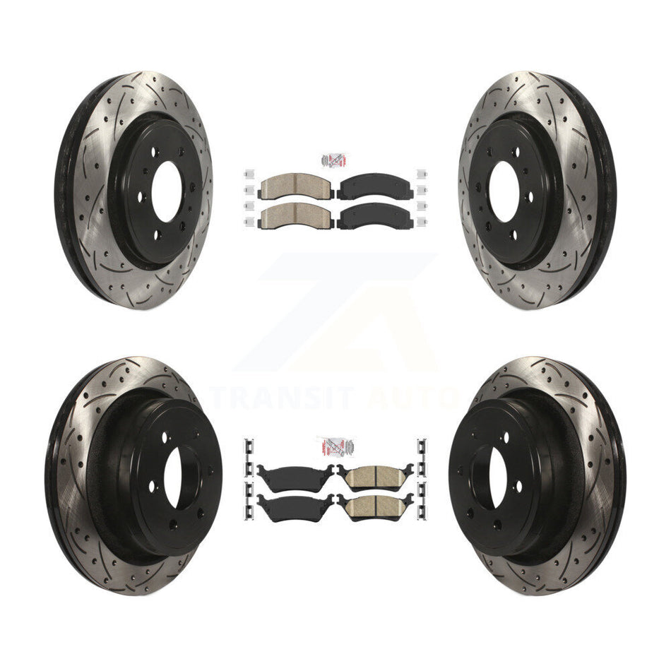 Front Rear Ceramic Pads And Coated Drilled Slotted Disc Brake Rotors Kit For Ford F-150 KDA-102556