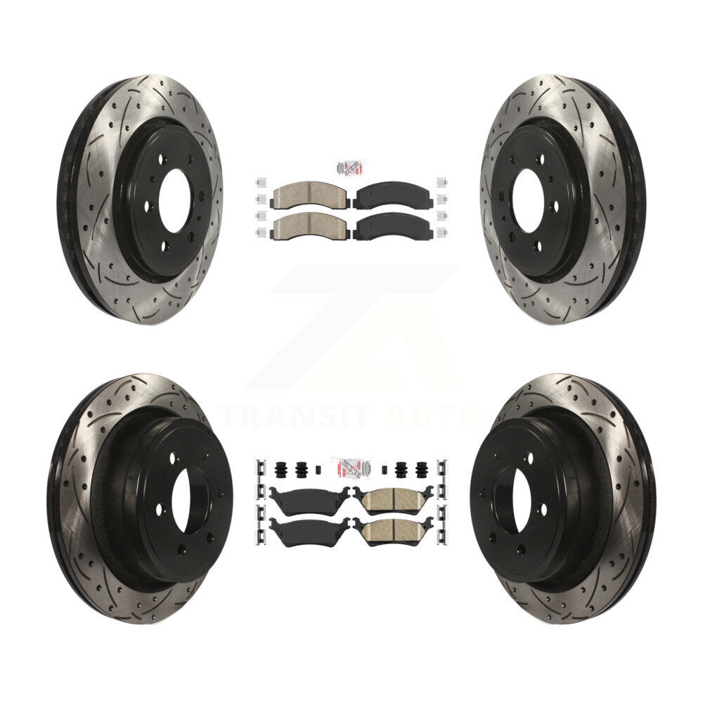 Front Rear Ceramic Pads And Coated Drilled Slotted Disc Brake Rotors Kit For Ford F-150 KDA-102557