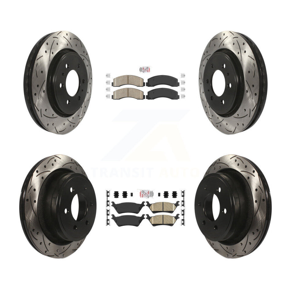 Front Rear Ceramic Pads And Coated Drilled Slotted Disc Brake Rotors Kit For Ford F-150 KDA-102557
