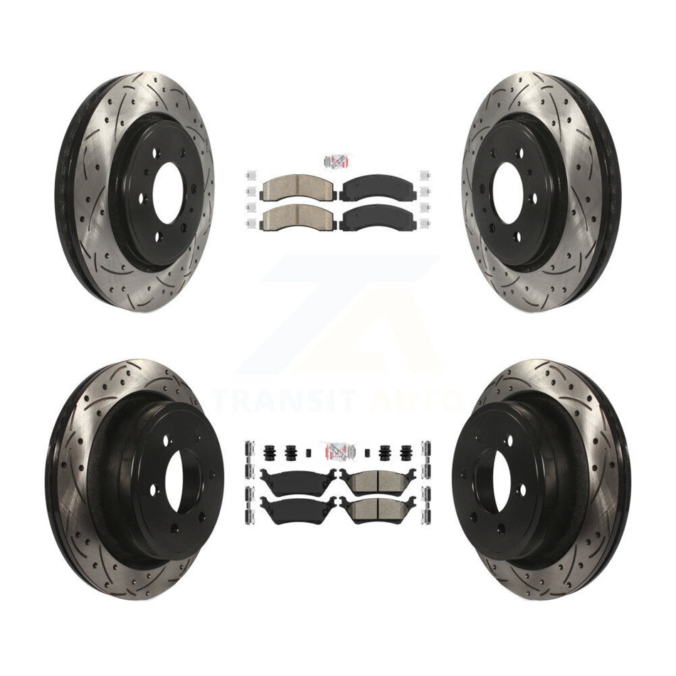 Front Ceramic Rear Semi-Metallic Pad Coat Drill Slot Disc Brake Rotors Kit For Ford F-150 KDA-102558