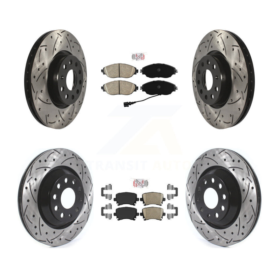 Front Rear Ceramic Pad Coated Drill Slot Disc Brake Rotor Kit For 2012 Volkswagen CC 3.6L KDA-102560