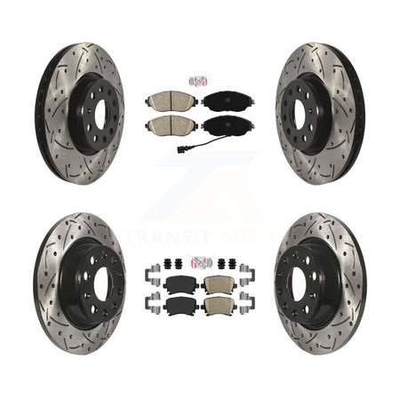 Front Rear Ceramic Pad Drilled Slot Disc Brake Rotors Kit For 2017 Volkswagen CC 4 Motion KDA-102561