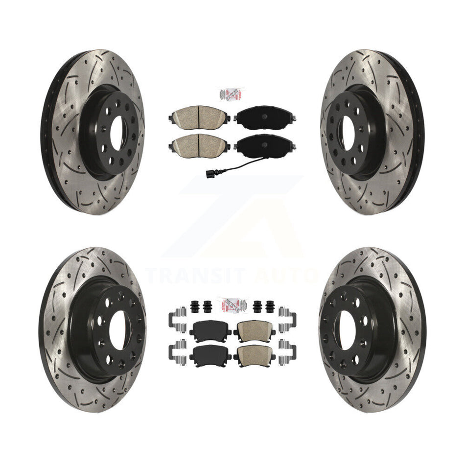 Front Rear Ceramic Pad Drilled Slot Disc Brake Rotors Kit For 2017 Volkswagen CC 4 Motion KDA-102561