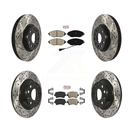 Front Rear Ceramic Pad Drilled Slot Disc Brake Rotors Kit For 2017 Volkswagen CC 4 Motion KDA-102562