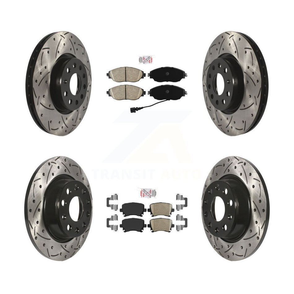 Front Rear Ceramic Pad Drilled Slot Disc Brake Rotors Kit For 2017 Volkswagen CC 4 Motion KDA-102562