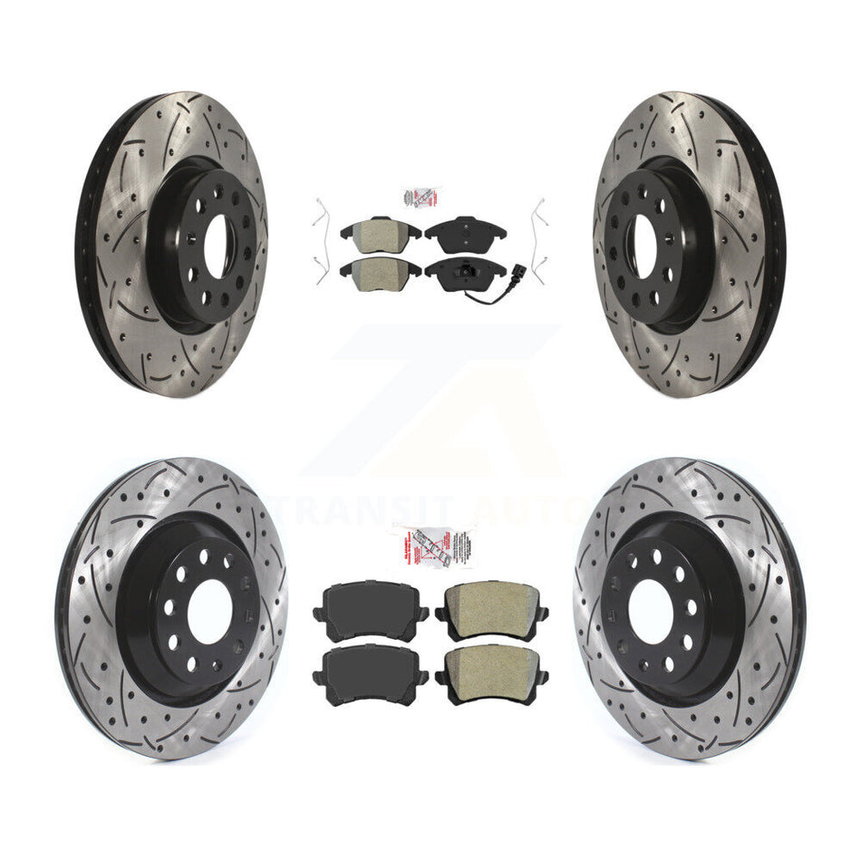 Front Rear Semi-Metallic Pad & Drilled Slot Disc Brake Rotor Kit For Volkswagen Passat CC KDA-102563
