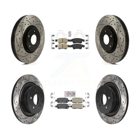 Front Rear Ceramic Pad & Coated Drilled Slotted Disc Brake Rotor Kit For INFINITI G35 Q60 KDA-102569