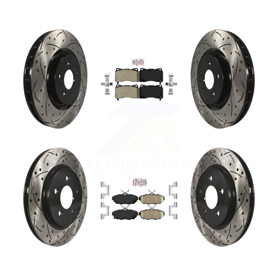 Front Semi-Metallic Rear Ceramic Pad & Drilled Slot Disc Brake Rotor Kit For Ford Mustang KDA-102571