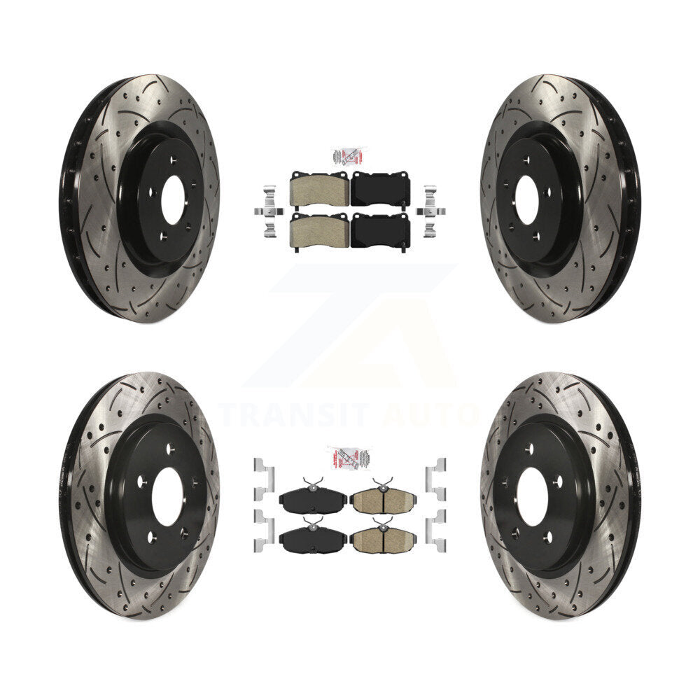 Front Semi-Metallic Rear Ceramic Pad & Drilled Slot Disc Brake Rotor Kit For Ford Mustang KDA-102573