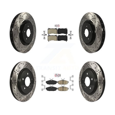 Front Semi-Metallic Rear Ceramic Pad & Drilled Slot Disc Brake Rotor Kit For Ford Mustang KDA-102573