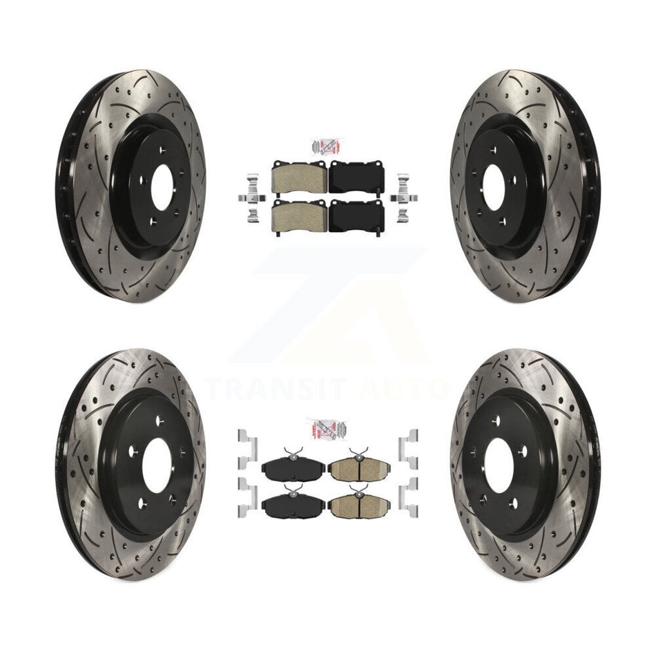 Front Semi-Metallic Rear Ceramic Pad & Drilled Slot Disc Brake Rotor Kit For Ford Mustang KDA-102573