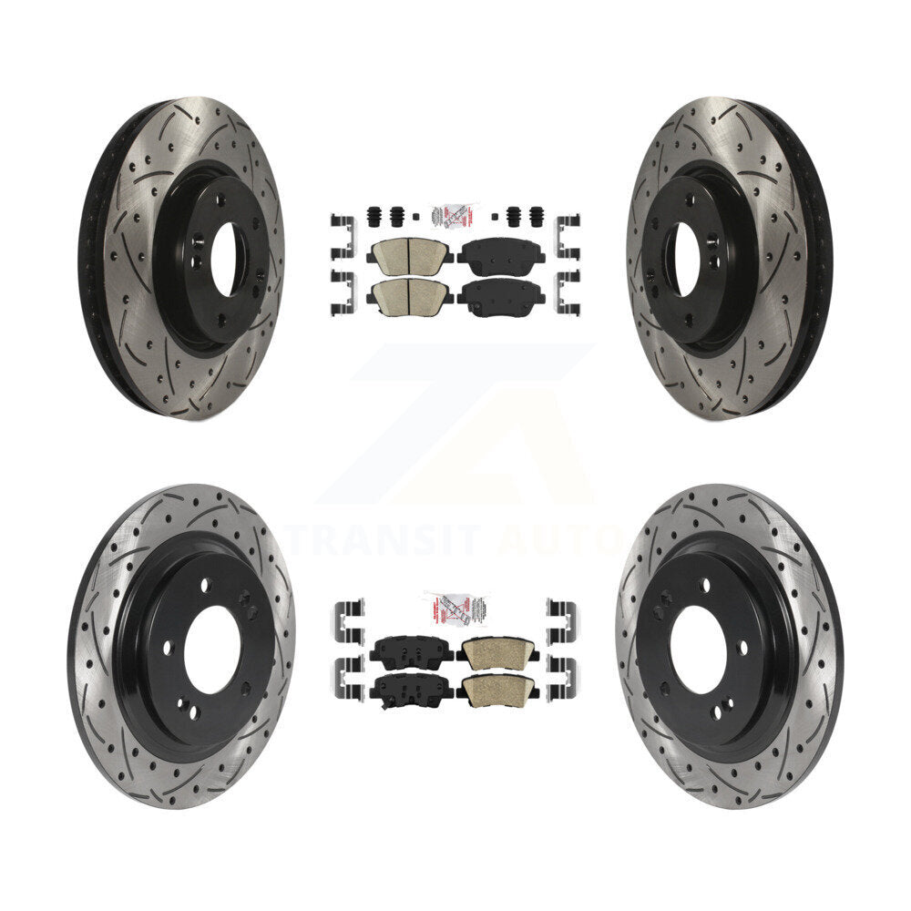 Front Rear Ceramic Pads And Coated Drilled Slotted Disc Brake Rotors Kit For Kia Optima KDA-102579