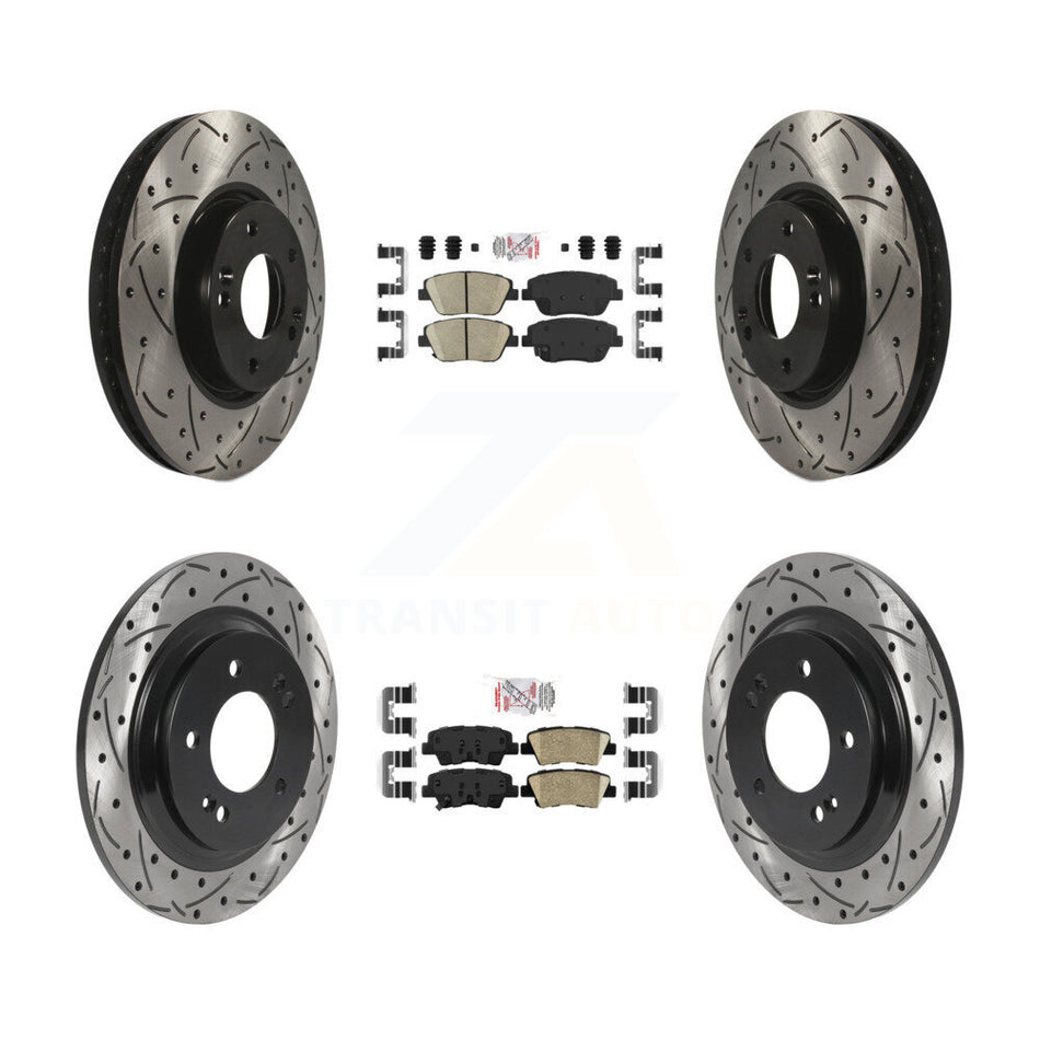Front Rear Ceramic Pads And Coated Drilled Slotted Disc Brake Rotors Kit For Kia Optima KDA-102579