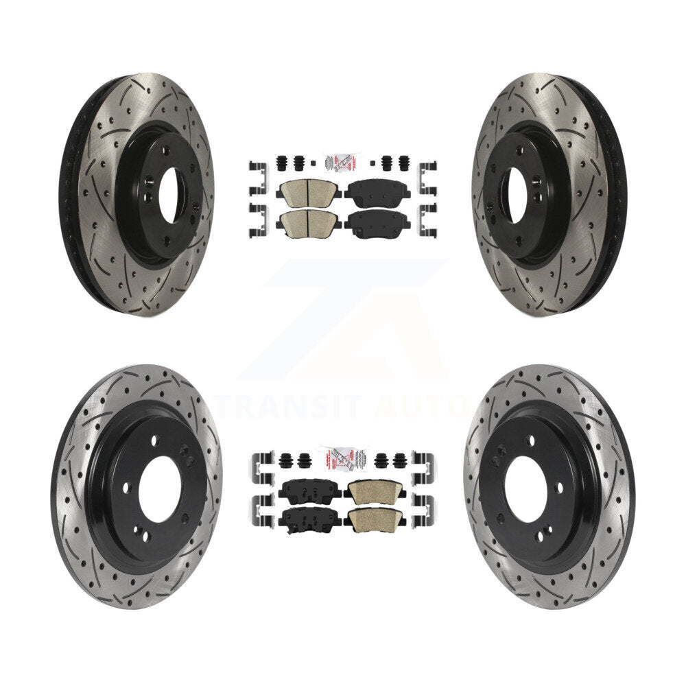 Front Rear Ceramic Pads And Coated Drilled Slotted Disc Brake Rotors Kit For Kia Optima KDA-102580