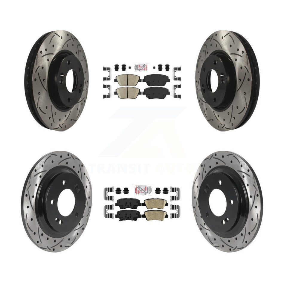 Front Rear Ceramic Pads And Coated Drilled Slotted Disc Brake Rotors Kit For Kia Optima KDA-102580