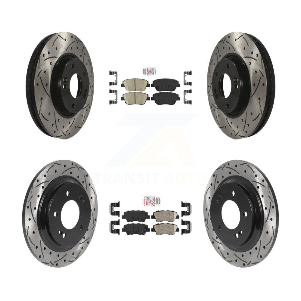 Front Rear Ceramic Pad And Coated Drilled Slotted Disc Brake Rotor Kit For Hyundai Sonata KDA-102582