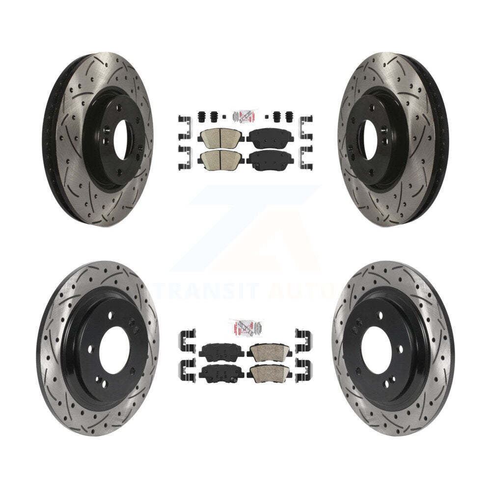 Front Rear Ceramic Pad And Coated Drilled Slotted Disc Brake Rotor Kit For Hyundai Sonata KDA-102584