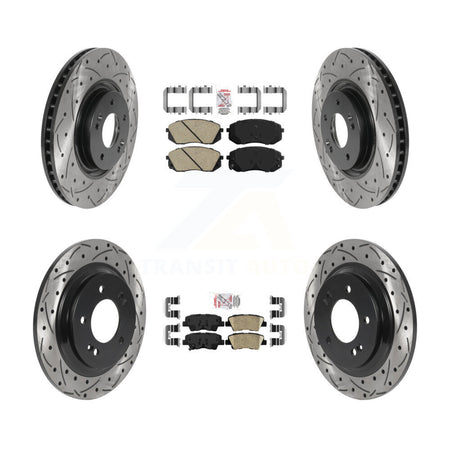 Front Rear Ceramic Pad & Drilled Slot Disc Brake Rotor Kit For Hyundai Sonata Kia Cadenza KDA-102585
