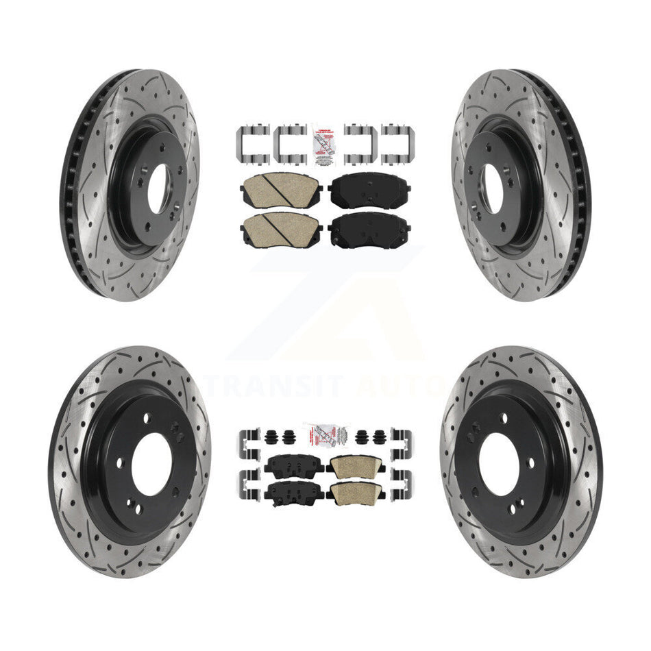 Front Rear Ceramic Pad & Drilled Slot Disc Brake Rotor Kit For Hyundai Sonata Kia Cadenza KDA-102586