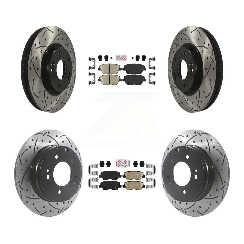 Front Rear Ceramic Pads And Coated Drilled Slotted Disc Brake Rotors Kit For Kia Optima KDA-102594