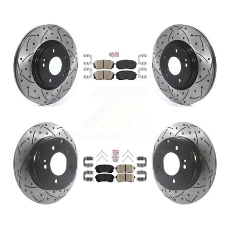 Front Rear Ceramic Pads And Coated Drilled Slotted Disc Brake Rotors Kit For Kia Optima KDA-102595