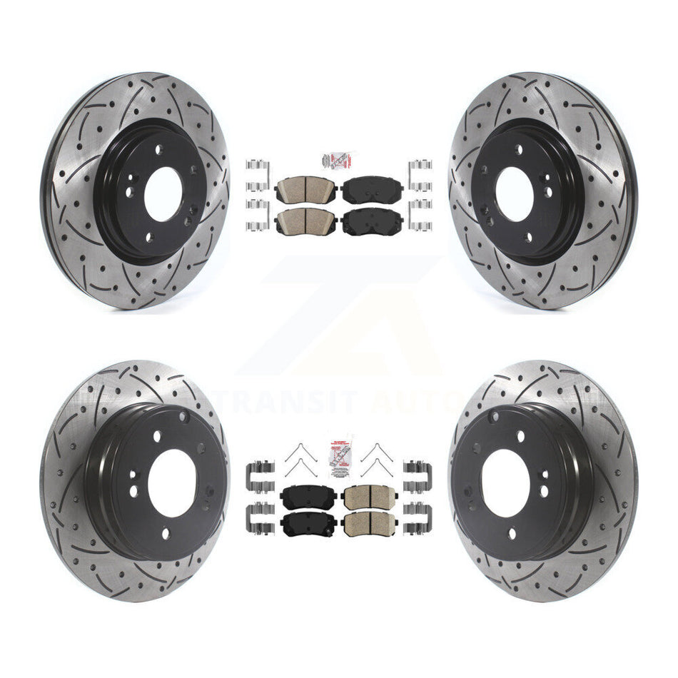 Front Rear Ceramic Pads And Coated Drilled Slotted Disc Brake Rotors Kit For Kia Optima KDA-102595